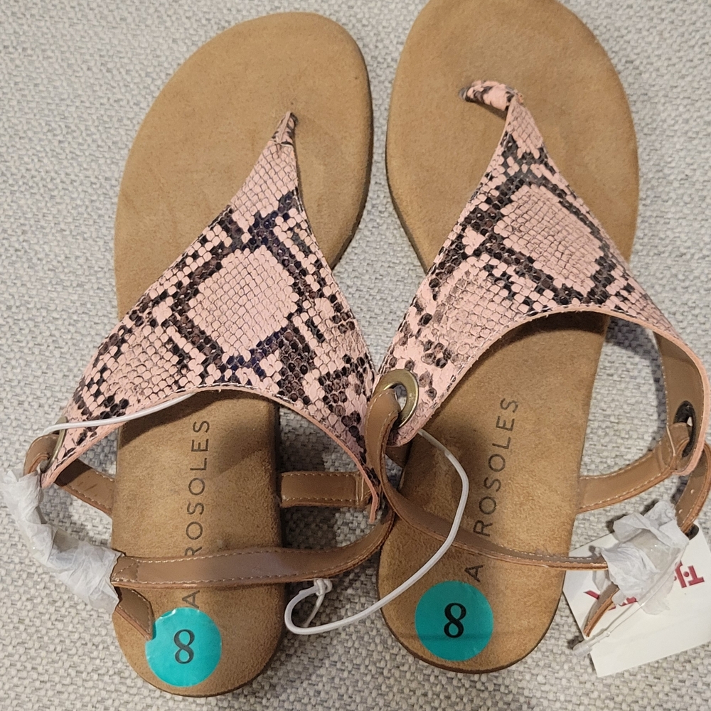 AEROSOLES Pink and Tan Sandals with Wraparound Lacing